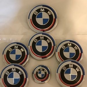 7PCS / 50th Anniversary for BMW. Hood/Trunk/Rim/Steering (82/72/68/45mm)